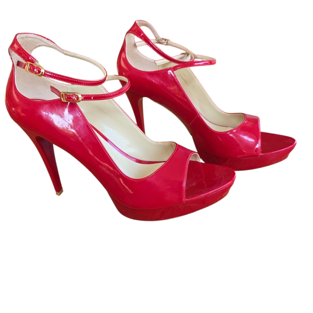 Velika Red Peep-Toe Heels With Platform